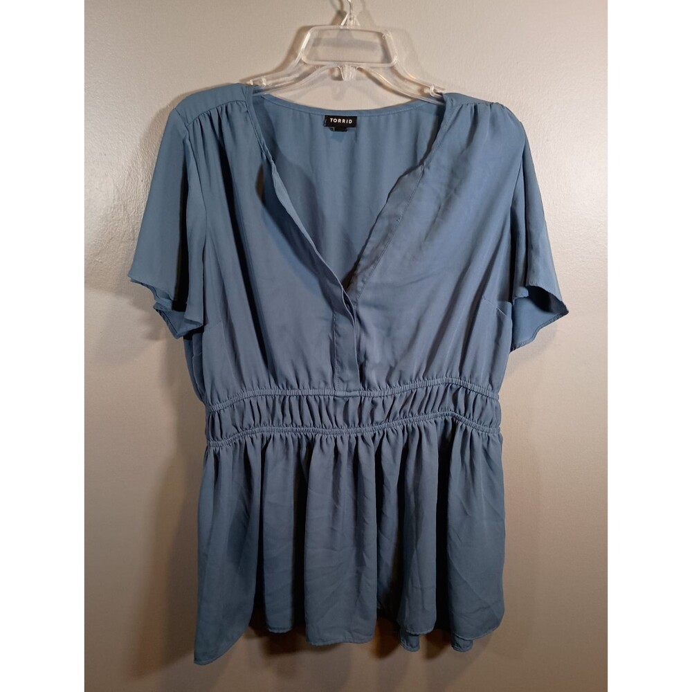 Torrid Babydoll Flutter Short Sleeve Blouse Blue Horizon Top Plus Size 1X